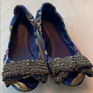 Tory Burch Viola velvet floral bow flats size 10